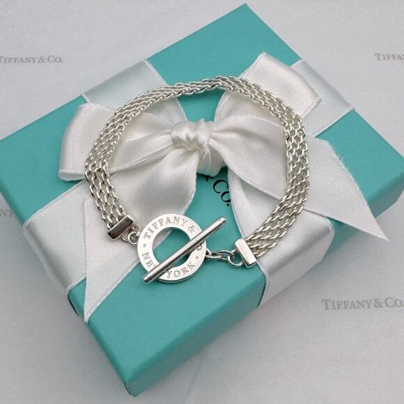 Tiffany & Co. Somerset Mesh Toggle Bracelet Sterling Silver W/Gift Pouch & Box - Picture 7 of 9